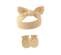 1 set di fascia elastica per neonati con guanti coordinati, grazioso design con fiocco, fascia per capelli assorbente per ragazze