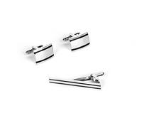 1 Set di gemelli da polso e fermacravatta placcati in ottone a strisce classiche quadrate con custodia in velluto per vestito, regalo, decorazione della camicia (argento)