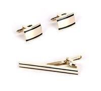 1 Set di gemelli da polso e fermacravatta placcati in ottone a strisce classiche quadrate con custodia in velluto per vestito, regalo, decorazione della camicia (oro)