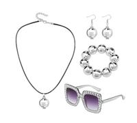 1 set di gioielli a sfera da discoteca, composto da occhiali, collana, bracciale, orecchini, accessori da donna di carnevale, accessori a sfera con brillantini, occhiali da ballo, orecchini a sfera da