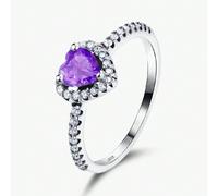 1 Set di gioielli in argento puro, composto da collana, orecchini e anello. Design ipoallergenico con elementi a forma di cuore e amore di un vivace viola, abbinato a eleganti zirconi cubici viola qua