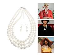 1 set di gioielli in perle finte, collana girocollo multistrato con orecchini