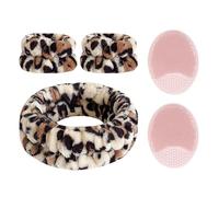 1 Set Di Lavaggio Del Viso Con Stampa Leopardata, Pennello Per Lavaggio Per 2 Pezzi, Set Di Bracciali Per La Fascia Elastica, Comodi Accessori Per La Cura Della Pelle Da Viaggio.