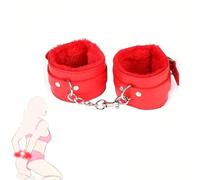 1 set di manette di peluche in pelle PU rossa con polsini, oggetti di scena per il gioco di ruolo
