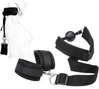 1 set di manette nere in nylon con catena metallica per giochi di ruolo LLs|14