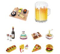 1 set di mattoncini di cibo, come mattoncini di gelato, torta, vino rosso, arancia, kiwi, sushi e cioccolato, blocchi da costruzione fai-da-te a tema cibo, regalo di compleanno, mini mattoncini, decor