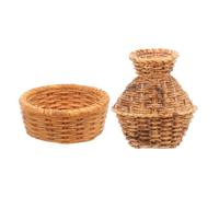 1 set di mobili in plastica per casa delle bambole in miniatura simulazione bambù tessuto tavolo sedia modello set casa delle bambole tavolo sedia statuetta decorazione (cesto di pesce 2 pezzi)