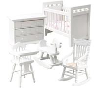 1 Set di mobili per casa delle bambole in scala 12, mobili in miniatura legno include culla, cavallo a dondolo, sedia, armadietto Camera da letto per bambini Accessori per casa delle bambole, bia