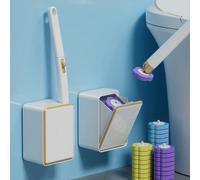 1 Set di nuovo spazzolino per WC monouso, spazzola per doccia monouso, testina sostituibile, set di spazzole a manico lungo, spazzolino per WC con agente detergente, testina solubile, facile da rimuov