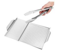 1 set di padella for grigliare e pinza for alimenti, vassoio for barbecue in acciaio inossidabile for cucinare all'aperto, accessori for grigliare cibi come gamberi e ali di pollo, facili da pulire