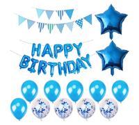 1 Set Di Palloncini Di Compleanno Blu, 1 Bandiera Triangolare, Striscione Con Palloncini Di Buon Compleanno, Palloncino Con Atmosfera