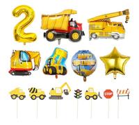 1 Set Di Palloncini Di Escavatore E 7 Pezzi Di Licenza Per Auto Ingegneristica, Palloncini Di Compleanno, Cartelli Dei Numeri Della Torta Dei Cartoni Animati, Decorazioni Per Feste Per Bambini.