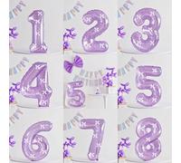 1 Set di palloncini viola cristallini da sogno, palloncini numerati con decorazione fiocco bianco, adatti per feste di compleanno, bar, proposte e scene di confessione, numeri disponibili dal 1 al 9 V