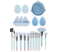 1 set di pennelli da trucco da viaggio per cipria, set di pennelli da trucco per cipria, detergente cosmetico, ciotola pieghevole per lavaggio