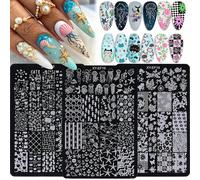 1 set di piastre per arte di unghie in acciaio inossidabile per l estate, modelli di nail stamping fai-da-te con simpatici disegni di gatti, meduse, stelle marine, pesci, oceano, farfalle e fiori, acc