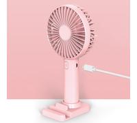 1 set di piccoli ventilatori portatili rotondi rosa in plastica ricaricabili tramite USB per casa, ufficio, camera da letto, esterni e uso generale.