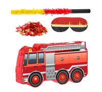 1 set di pignatta a forma di camion dei pompieri con benda e coriandoli per