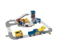1 set di pista da corsa di costruzione per binari per auto elettriche con camion, carrello elevatore, tram e altro ancora, giocattoli ingegneristici flessibili a batteria per ragazzi di 3-8 anni