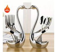 1 Set di posate eleganti a forma di cigno in acciaio inossidabile con 3 forchette e cucchiai - perfetto per il servizio di ristorazione Tagli Unica,14 pezzi,Cigno d'oro + 3 forchette + 3 cucchiai,Cign
