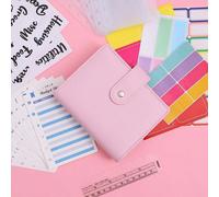 1 set di raccoglitore ad anelli A7 con colori macaron, con adesivi globali casuali, schede di budget e tasca con cerniera nero,rosa,ViolaPoliuretano