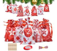 1 set di sacchetti di calendario dell'avvento 24 giorni numerato calendario avventato Vuoto da riempire con corda e clip che chiude il conto alla rovescia di Natale per mensole, albero di Natale, sti