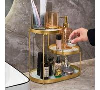 1 Set di scaffale di stoccaggio da bagno a doppio strato dorato alla moda, scaffale di stoccaggio da bagno con vassoio in marmo, scatola di stoccaggio cosmetica di lusso, scatola di stoccaggio per pen