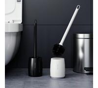1 Set di Spazzola per Wc in Plastica con Manico Esteso per Prevenire Perdite d'Acqua quando in Piedi, Testina in Nylon Resistente, Pulizia Profonda, con Base Portaspazzola per Asciugatura Naturale all