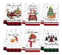 1 set di strofinacci da cucina e strofinacci natalizi da 40,6 x 61 cm, con disegni di Babbo Natale, albero, pupazzo di neve, camion, decorazione invernale per feste, colore casuale