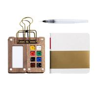 1 Set Di Strumenti Di Pittura Portatili, Mini Tavolozza Di Pittura Ad Acquerello, Tavolozza Da Viaggio In Legno Con 8 Scomparti, Quaderno Di Schizzi, Taccuino Dipinto, Set Di Pittura Da Viaggio