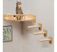 1 Set di struttura da arrampicata e trespolo da parete per gatti, include 1 albero per gatti da angolo, 3 gradini per gatti, mensole da parete stabili per gatti per giocare, arrampicare, saltare, anti