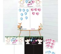 1 set di Tabellone per l'annuncio del sesso del bambino, adesivi di palloncini e amore per RAGAZZO e RAGAZZA per la festa degli ospiti, gioco "Lui o Lei, esprimete il vostro voto", decorazioni central