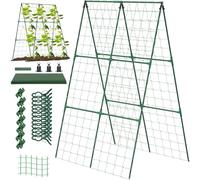 1 set di traliccio di cetriolo per letto rialzato 48x48 pieghevole in metallo un supporto per pianta staccabile a cornice per piante da arrampicata pomodoro, zucca, verdura, 11mmtrellis