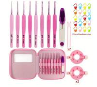 1 Set di uncinetti per crochet, 8 misure (2,5-6mm), set di uncinetti di alta qualità in rosa, include borsa portaoggetti in finta pelle rosa, perfetto per il fai-da-te e come regalo per la Festa della