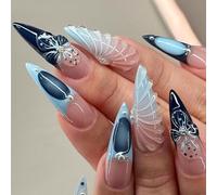 1 set di unghie finte a mandorla, copre completamente il fiore sulla stampa floreale francese forniture per manicure artificiale
