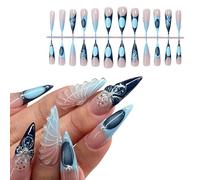 1 set di unghie finte a mandorla, copre completamente il fiore sulla stampa floreale francese forniture per manicure artificiale