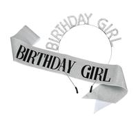 1 Set Donna Compleanno Fascia per capelli Diadema,Argento Bianco Nero Lettera