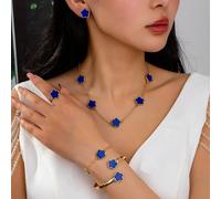 1 set elegante di accessori di moda in metallo composto da braccialetto a forma di quadrifoglio a cinque foglie, collana, orecchini, anello, bracciale, un set di accessori versatili e di stile per le 
