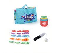 1 Set Giocattolo da pesca con pesci in tessuto (non magnetici) per bambini maschi e femmine, gioco educativo interattivo con tazze impilabili a numeri 3D, adatto come regalo per la Festa dei bambini,