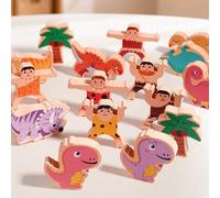 1 Set Giocattolo di Impilamento in Equilibrio con Dinosauro in Legno e Uomo Forte, Blocchi Educativi Stile Dinosauro Cartoni Animati e Uomo Primitivo, Giocattolo STEM per l'Apprendimento Precoce dei B