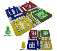1 Set Gioco da Viaggio Ludo Nuovo, Tavoliere in Gomma Pieghevole da 9,5 pollici con 16 Pezzi degli Scacchi e 1 Dado per il Classico Gioco Portatile di Strategia per Famiglie e Apprendimento del Ludo P