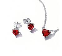 1 Set Gioielli in Argento Sterling 925 con Cuore Rosso e Zirconia Cubica, Collana, Anello, Orecchini, Regalo Elegante per Donna Tagli Unica,Taglia unicaArgento 925