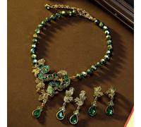 1 Set Gioielli Vintage Eleganti con Decorazione 3D a Forma di Serpente e Strass, Collana e Orecchini/Clip per Orecchie, Gioielleria di Lusso di Nicchia alla Moda, Adatto come Regalo, per Feste, Gale e