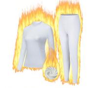 1 Set Intimo termico a collo alto bianco da donna, design alla moda, aderente, resistente al freddo, caldo e confortevole, in tessuto elasticizzato, regalo adatto per l'autunno e l'inverno L,M,S,XL,XX