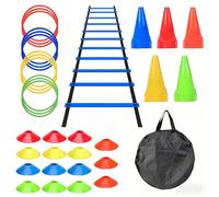 1 Set Kit di allenamento con scala di agilità per esterni, include attrezzatura per l'allenamento del calcio: scala di agilità, bande di resistenza, dischi segnaposto, corda per salto in alto e borsa 