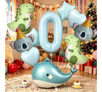 1 Set Kit di palloncini con numeri e animali, include palloncini con numeri blu baby, palloncini koala, palloncini dinosauro, palloncini balena, palloncini stella e palloncini cuore, adatto per decora