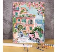 1 Set Kit di pittura ad olio digitale con paesaggio di casa rosa, pittura fai-da-te, decorazione per camera da letto e arte da parete, pittura semplice e divertente, realizza il tuo sogno da pittore,