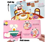 1 Set Libro di attività con meccanismi di spinta, trazione e scorrimento per bambini, con temi di animali diversi, libri illustrati per la formazione di abitudini prescolare, stile di illustrazione ca
