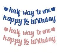 1 Set, Metà Strada Verso Un Striscione Buon Compleanno 1/2 Festoni Per Decorazioni Festa Di Compleanno, Perfetto Per Il Mezzo Compleanno Di Un Bambino rosa,bluLettereCarta tessile