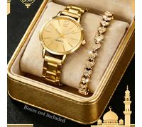 1 Set Orologio al quarzo compatto dorato e braccialetto dorato con strass a forma di cuore per adolescenti, cassa e cinturino in lega, batteria non ricaricabile, adatto come regalo per il ritorno a sc