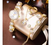 1 Set Orologio al quarzo da donna alla moda con collana a goccia a forma di cuore, orecchini, anello e bracciale, adatto per uso quotidiano, regalo di compleanno, ritorno a scuola, Ringraziamento, cop